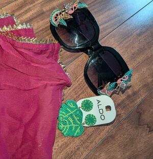 Aldo Pink Scarf and Black Sunglasses Set